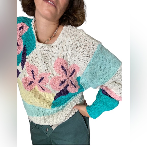 80s knit vintage light sweater - Picture 3 of 10